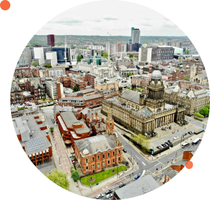 This image shows a city centre from above.