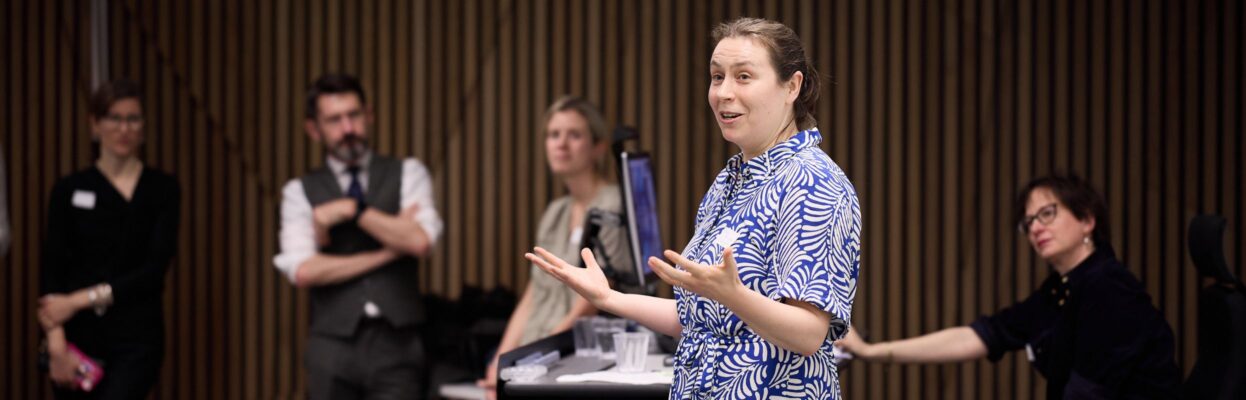 Sophie Boldon is giving a speech to a crowd at the Ministry of Justice Areas of Research Interest launch event.